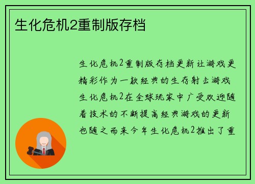 生化危机2重制版存档